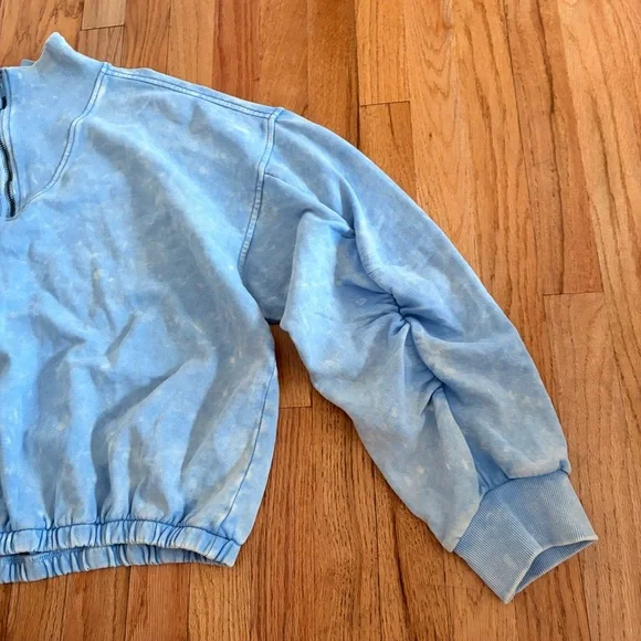 Free People Movement Valley Girl Sweatshirt Acid Wash Blue Quarter-Zip Pullover - Picture 5 of 12